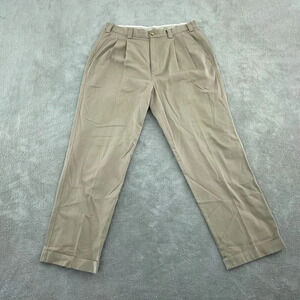 Ashworth Mens Khaki Cotton Pleated Dress Pants 35x30 3627